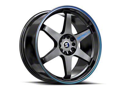 Spec-1 SPT-33 Gloss Black and Blue Line Wheel; 17x8; 38mm Offset (84-01 Jeep Cherokee XJ)