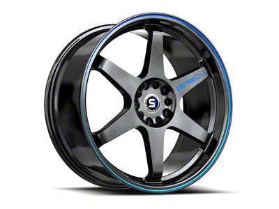 Spec-1 SPT-33 Gloss Black and Blue Line Wheel; 17x8; 38mm Offset (93-98 Jeep Grand Cherokee ZJ)