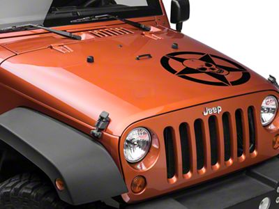 SEC10 Skull Star Hood Decal; Gloss Black (76-24 Jeep CJ7, Wrangler YJ, TJ, JK & JL)