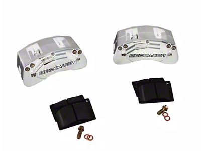 SSBC-USA M4-Moab Rear 4-Piston Caliper and Performance Brake Pad Upgrade Kit; Clear Anodized Calipers (20-24 Jeep Gladiator JT)