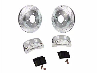 SSBC-USA M4-Moab Rear 4-Piston Caliper and Performance Brake Pad Upgrade Kit with Cross-Drilled Slotted Rotors; Clear Anodized Calipers (20-24 Jeep Gladiator JT)