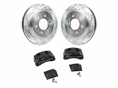 SSBC-USA M4-Moab Rear 4-Piston Caliper and Performance Brake Pad Upgrade Kit with Cross-Drilled Slotted Rotors; Black Calipers (07-18 Jeep Wrangler JK)