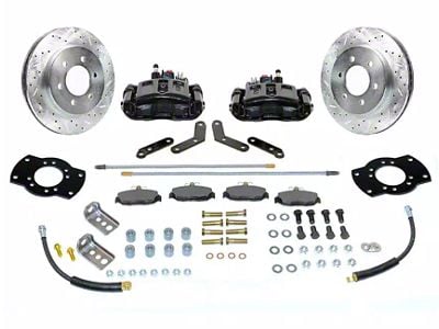 SSBC-USA Rear Disc Brake Conversion Kit with Built-In Parking Brake Assembly and Cross-Drilled/Slotted Rotors; Black Calipers (87-89 Jeep Wrangler YJ)