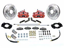 SSBC-USA Rear Disc Brake Conversion Kit with Built-In Parking Brake Assembly and Cross-Drilled/Slotted Rotors; Red Calipers (87-89 Jeep Wrangler YJ)