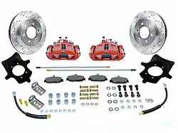 SSBC-USA Rear Disc Brake Conversion Kit with Built-In Parking Brake Assembly and Cross-Drilled/Slotted Rotors; Red Calipers (90-95 Jeep Wrangler YJ)
