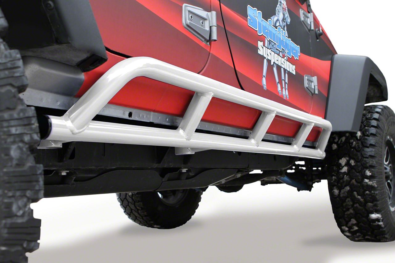 Steinjager Jeep Wrangler Bare Metal Knuckles Rock Sliders; Cloud White ...