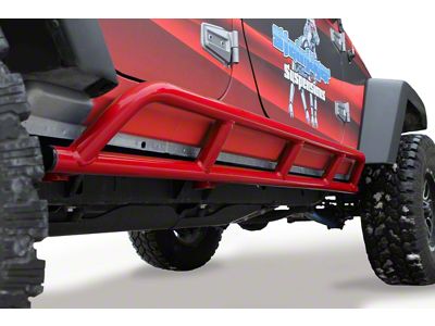 Steinjager Bare Metal Knuckles Rock Sliders; Red Baron (07-18 Jeep Wrangler JK 4-Door)