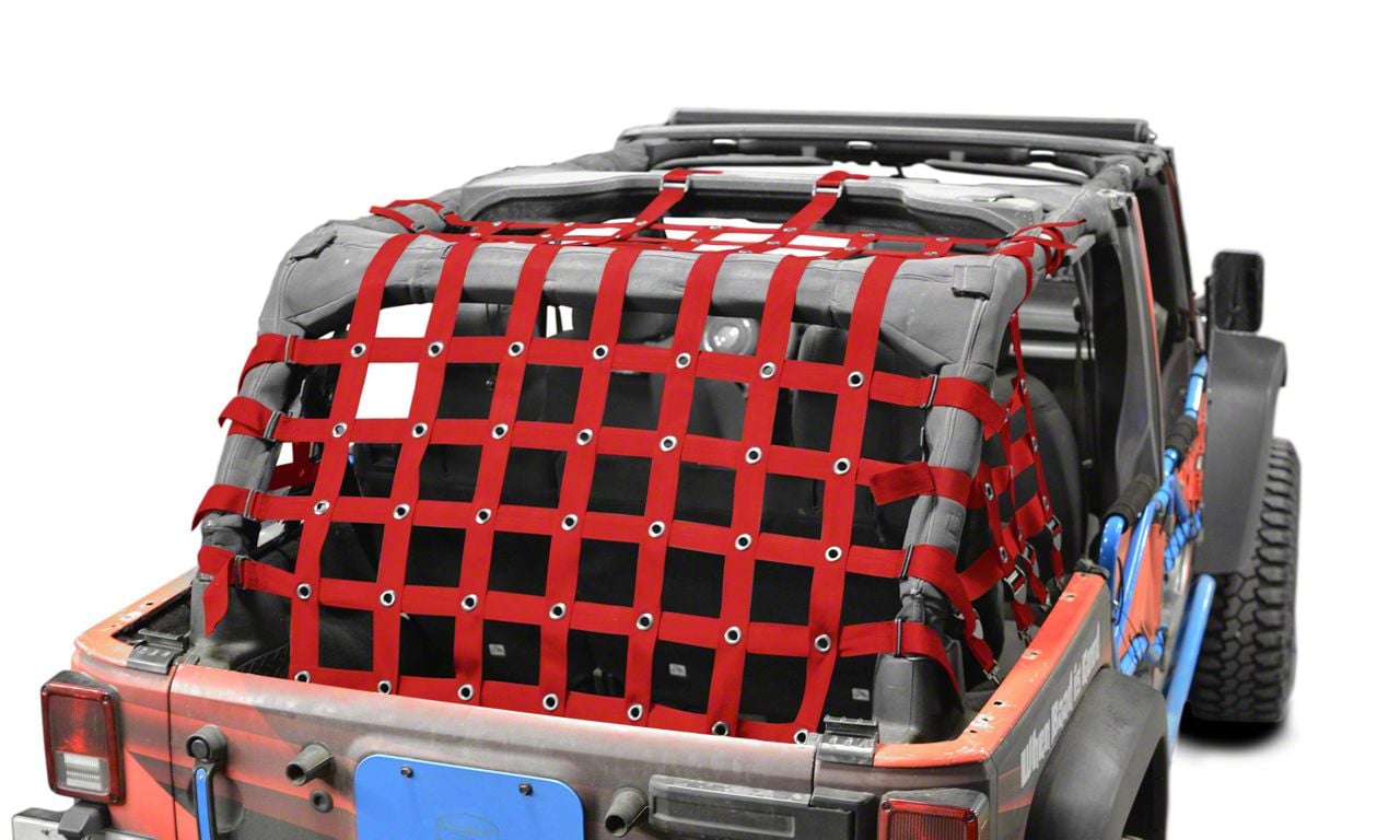 Steinjager Jeep Wrangler Rear Teddy Top Premium Cargo Net; Black J0046253  (07-18 Jeep Wrangler JK 4-Door) - Free Shipping