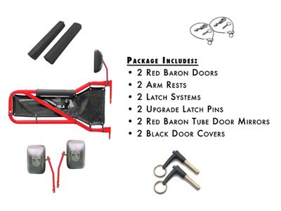 Steinjager Front Tube Doors; Red Baron and Black Mesh (07-18 Jeep Wrangler JK)