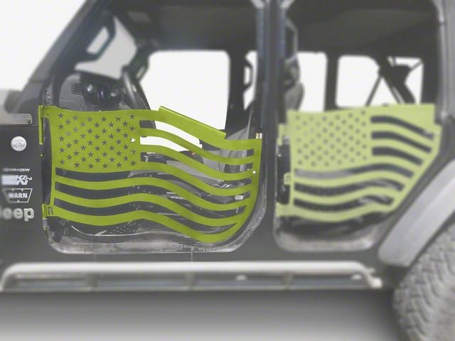 Steinjager Premium American Flag Front Trail Doors; Gecko Green (20-24 Jeep Gladiator JT)