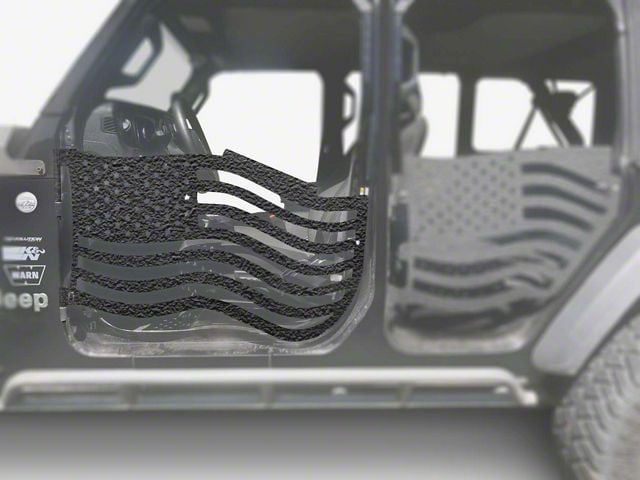 Steinjager Premium American Flag Front Trail Doors; Texturized Black (20-24 Jeep Gladiator JT)