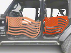 Steinjager Premium American Flag Rear Trail Doors; Fluorescent Orange (20-24 Jeep Gladiator JT)