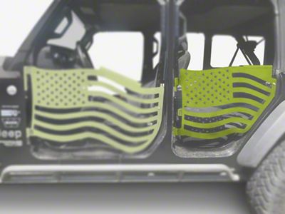 Steinjager Premium American Flag Rear Trail Doors; Gecko Green (20-24 Jeep Gladiator JT)
