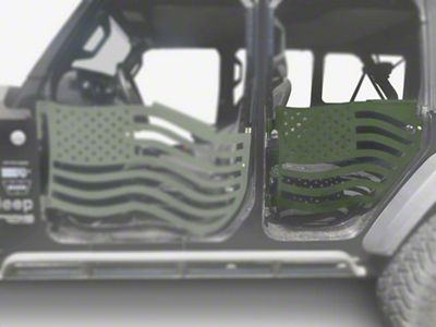 Steinjager Premium American Flag Rear Trail Doors; Locas Green (20-24 Jeep Gladiator JT)