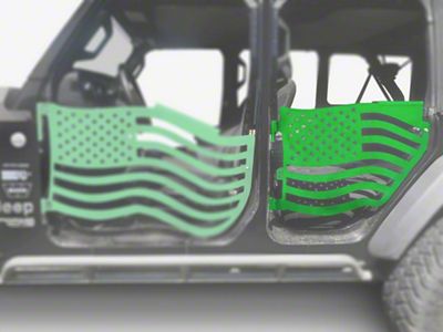 Steinjager Premium American Flag Rear Trail Doors; Neon Green (20-24 Jeep Gladiator JT)