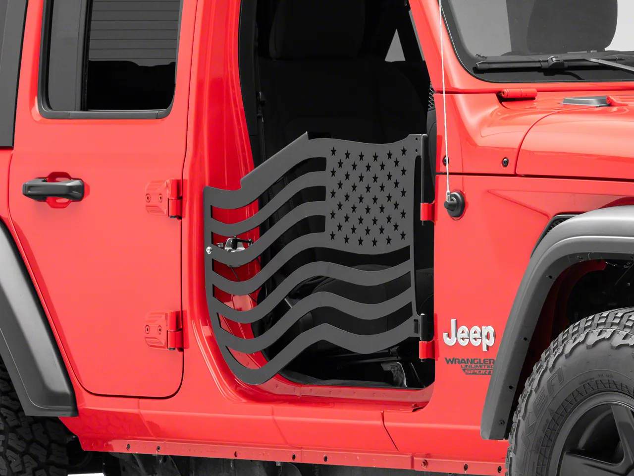 Steinjager Jeep Wrangler Premium American Flag Front Trail Doors; Black  J0049352 (18-24 Jeep Wrangler JL) - Free Shipping