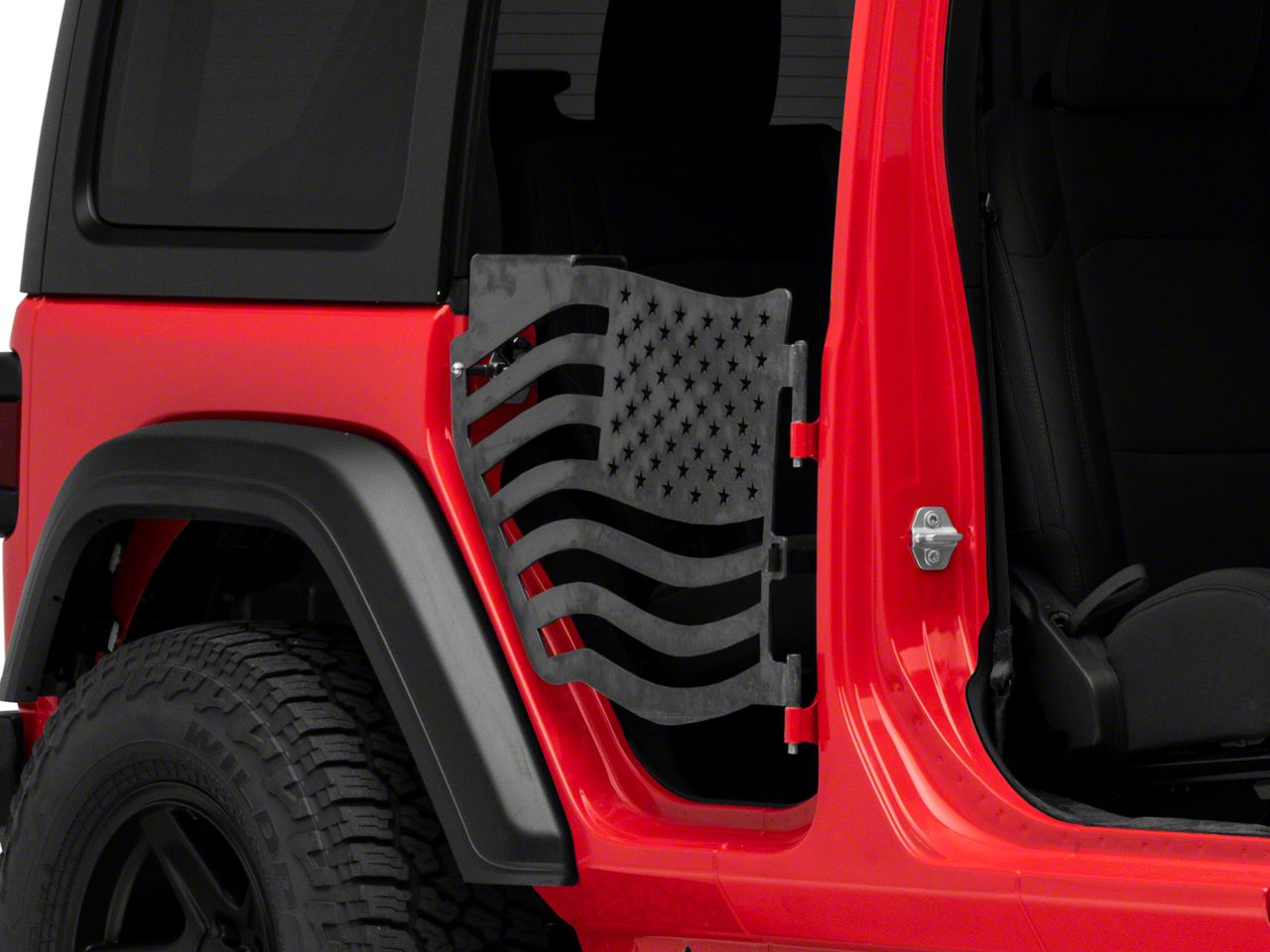Steinjager Jeep Wrangler Premium American Flag Rear Trail Doors; Bare Metal  J0049417 (18-24 Jeep Wrangler JL 4-Door) - Free Shipping