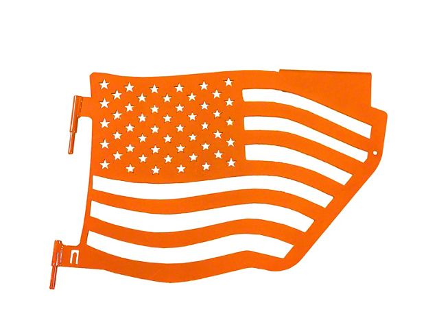 Steinjager Premium American Flag Rear Trail Doors; Fluorescent Orange (07-18 Jeep Wrangler JK 4-Door)