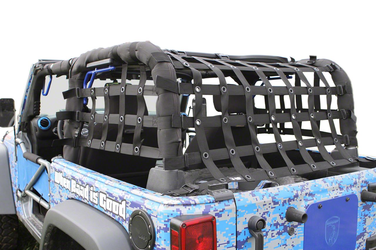 Steinjager Rear Teddy Top Premium Cargo Net; Black (07-18 Jeep Wrangler JK  2-Door)