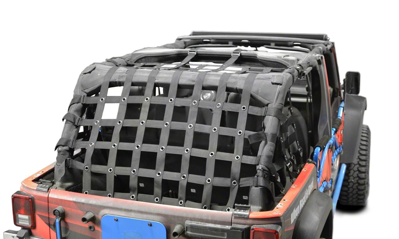 Steinjager Rear Teddy Top Premium Cargo Net; Black (07-18 Jeep Wrangler JK  4-Door)