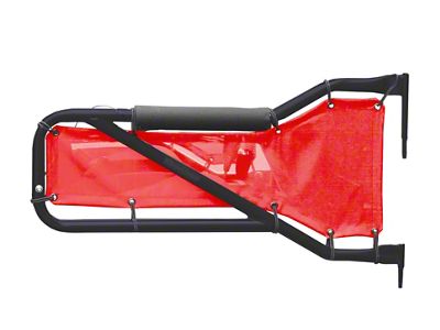 Steinjager Front Tube Doors; Black and Red Mesh (07-18 Jeep Wrangler JK)
