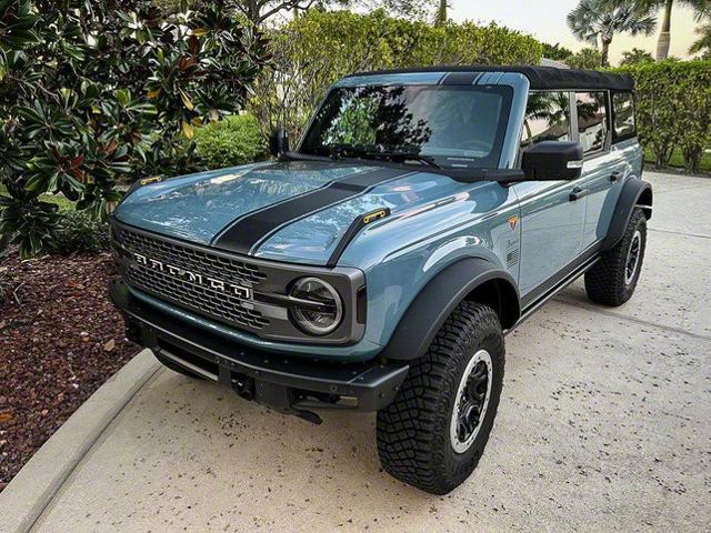 StickerFab Offset Racing Hood Stripes V1; Matte Black (21-24 Bronco)