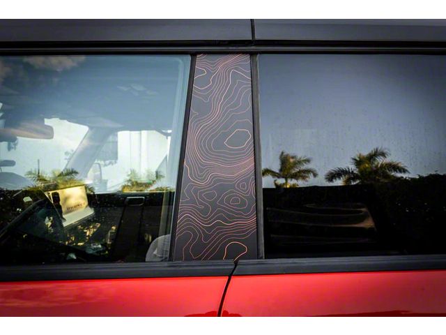 StickerFab Printed Series Topo B Pillar Protection Kit; Code Orange Lines (21-24 Bronco 4-Door)