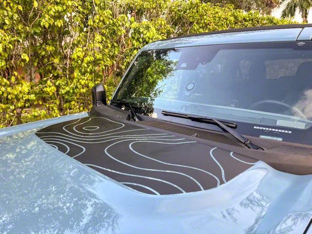 StickerFab Topographic Map Hood Overlay; Matte Black (21-24 Bronco, Excluding Raptor)