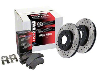 StopTech Sport Axle Drilled and Slotted 6-Lug Brake Rotor and Pad Kit; Front and Rear (03-09 4Runner w/ 12.56-Inch Front Rotors)