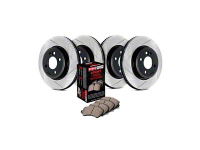 StopTech Sport Axle Slotted 6-Lug Brake Rotor and Pad Kit; Front and Rear (03-09 4Runner w/ 13.30-Inch Front Rotors)
