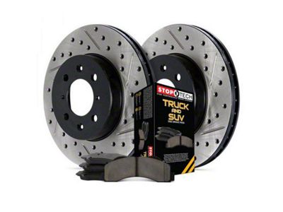 StopTech Truck Axle Slotted and Drilled 6-Lug Brake Rotor and Pad Kit; Front (03-09 4Runner w/ 12.56-Inch Front Rotors)