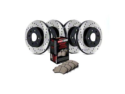 StopTech Sport Axle Drilled Brake Rotor and Pad Kit; Front and Rear (06-10 Jeep Grand Cherokee WK SRT8)