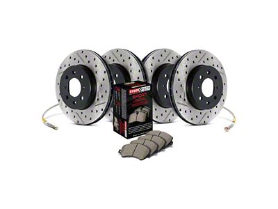 StopTech Sport Axle Drilled and Slotted Brake Rotor, Pad and Brake Line Kit; Front and Rear (06-10 Jeep Grand Cherokee WK SRT8)