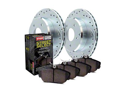 StopTech Sport Axle Drilled and Slotted Brake Rotor and Pad Kit; Front (05-10 Jeep Grand Cherokee WK, Excluding SRT8)