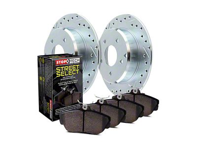 StopTech Sport Axle Drilled and Slotted Brake Rotor and Pad Kit; Rear (05-10 Jeep Grand Cherokee WK, Excluding SRT8)