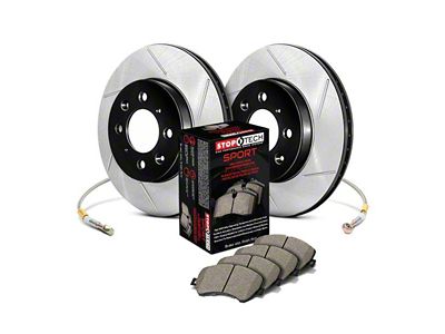 StopTech Sport Axle Slotted Brake Rotor, Pad and Brake Line Kit; Front (06-10 Jeep Grand Cherokee WK SRT8)