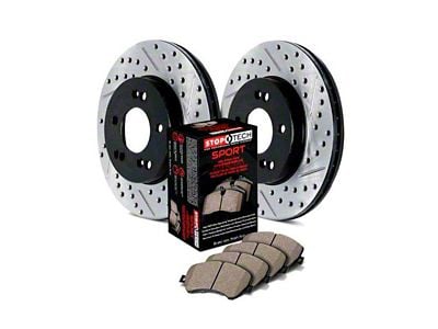 StopTech Sport Axle Slotted and Drilled Brake Rotor and Pad Kit; Rear (06-10 Jeep Grand Cherokee WK SRT8)