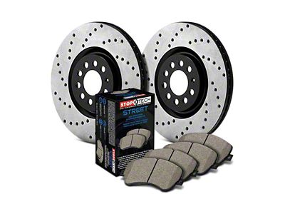 StopTech Street Axle Drilled Brake Rotor and Pad Kit; Front (14-17 Jeep Grand Cherokee WK2 w/ Vented Rear Rotors, Excluding SRT & SRT8)