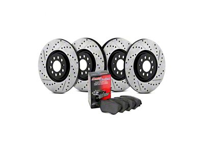 StopTech Street Axle Drilled and Slotted Brake Rotor and Pad Kit; Front and Rear (05-10 Jeep Grand Cherokee WK, Excluding SRT8)
