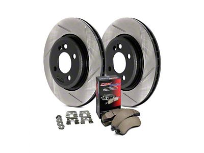 StopTech Street Axle Slotted Brake Rotor and Pad Kit; Front (11-17 Jeep Grand Cherokee WK2 w/ Solid Rear Rotors, Excluding SRT & SRT8)