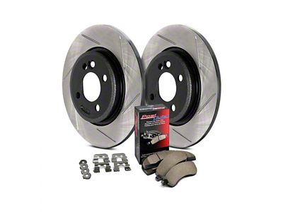 StopTech Street Axle Slotted Brake Rotor and Pad Kit; Front and Rear (11-17 Jeep Grand Cherokee WK2 w/ Solid Rear Rotors, Excluding SRT & SRT8)