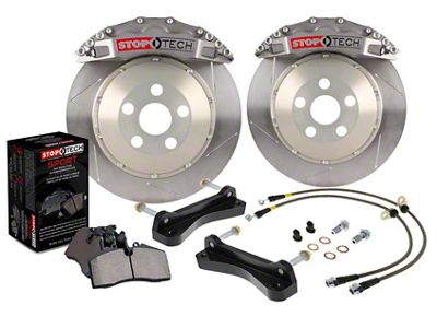 StopTech ST-40 Trophy Sport Drilled 2-Piece Front Big Brake Kit with 332x32mm Rotors; Silver Calipers (05-15 6-Lug Tacoma)