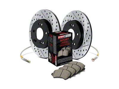 StopTech Sport Axle Drilled and Slotted 6-Lug Brake Rotor, Pad and Brake Line Kit; Rear (04-15 Titan)