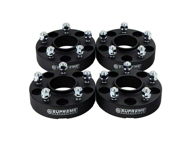 Supreme Suspensions 1.25-Inch PRO Billet 5 x 114.3mm to 5 x 127mm Wheel Adapters; Black; Set of Four (87-06 Jeep Wrangler TJ)