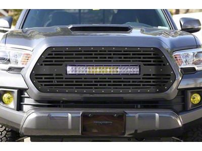 1-Piece Steel Upper Grille Overlay with 22-Inch LED Light Bar; Bricks (16-17 Tacoma)