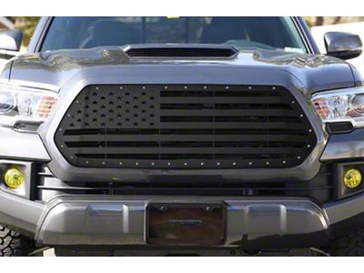 1-Piece Steel Upper Grille Overlay; American Flag (16-17 Tacoma)