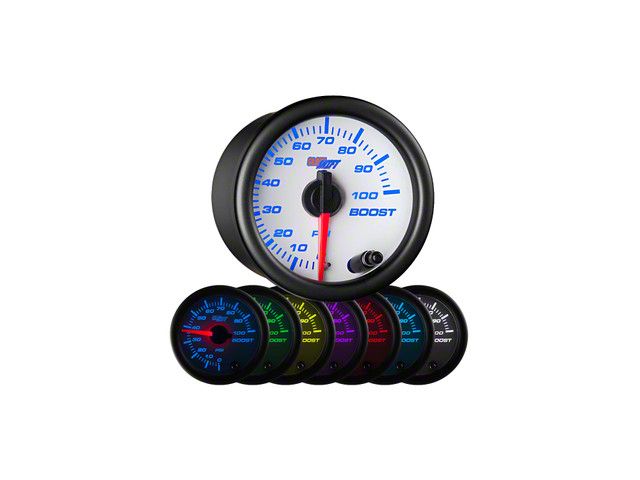 100 PSI Boost Gauge; White 7 Color (Universal; Some Adaptation May Be Required)