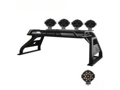 Atlas Roll Bar with 7-Inch Black Round LED Lights for Tonneau Cover; Black (05-23 Tacoma)