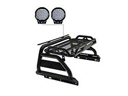 Atlas Roll Bar for Tonneau Cover with 9-Inch Black Round LED Lights; Black (05-23 Tacoma)