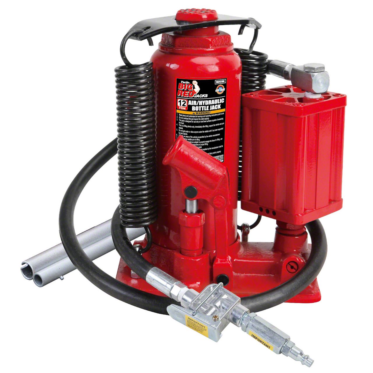 Tacoma Big Red Pneumatic Air Hydraulic Bottle Jack; 12-Ton Capacity